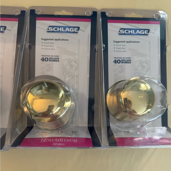 3 Schlage Bright Brass Door Handles - non-turning. Never used & in original box - Picture 5 of 10